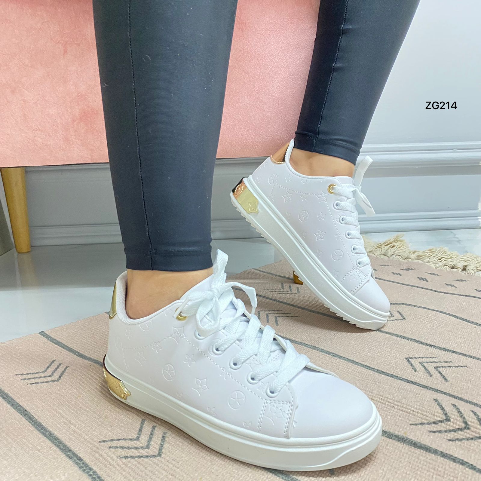 Tenis blanco detalle dorado suela 3cm SL-1001 C-8